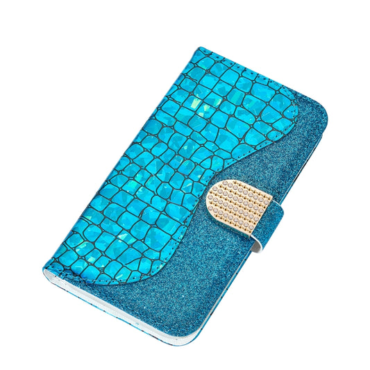 For Samsung Galaxy A32 5G Laser Glitter Powder Matching Crocodile Texture Horizontal Flip Leather Case with Card Slots & Holder & Wallet(Blue) by buy2fix