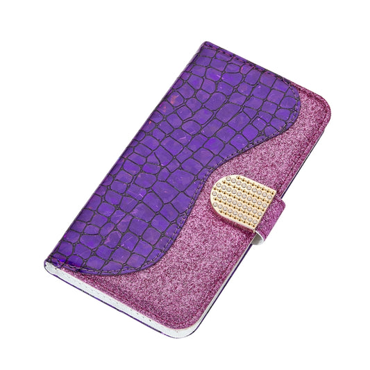 For Samsung Galaxy A52 5G / 4G Laser Glitter Powder Matching Crocodile Texture Horizontal Flip Leather Case with Card Slots & Holder & Wallet(Purple) by buy2fix