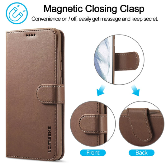 For Samsung Galaxy S21 FE LC.IMEEKE Calf Texture Horizontal Flip Leather Case, with Holder & Card Slots & Wallet(Coffee) by LC.IMEEKE
