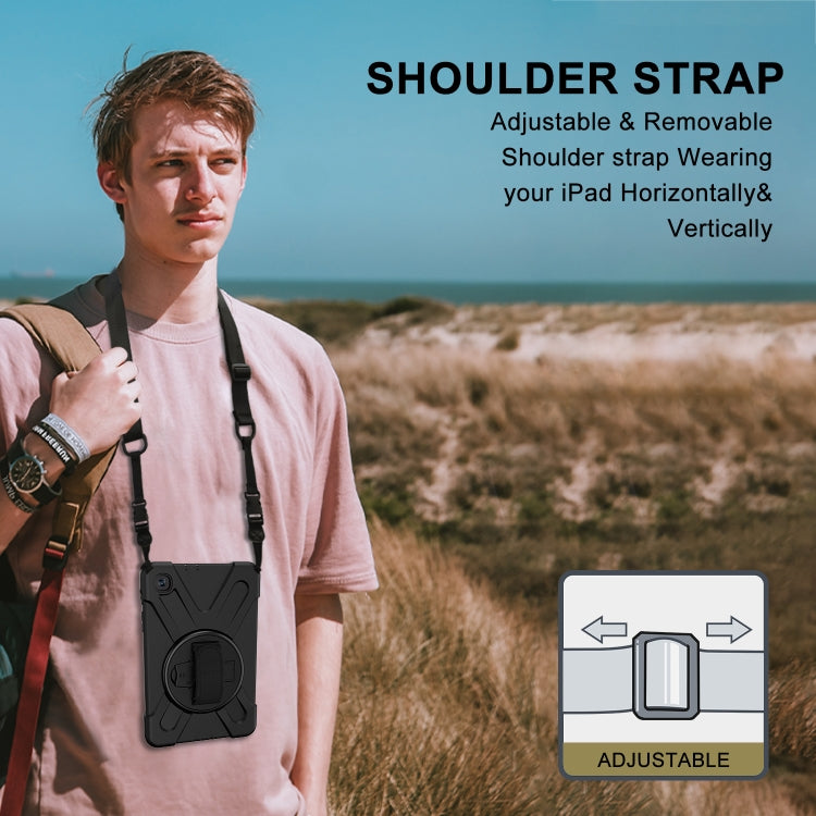 For Samsung Galaxy Tab A 8.4 2020 T307U Shockproof Colorful Silicone + PC Protective Case with Holder & Shoulder Strap & Hand Strap(Black) by buy2fix