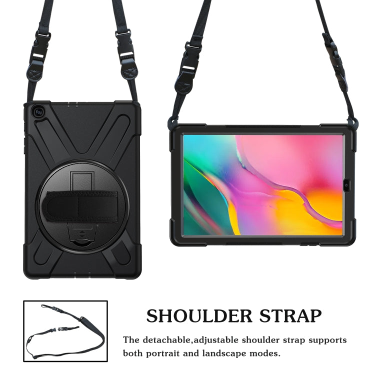 For Samsung Galaxy Tab A 10.1 (2019) T515 / T510 Shockproof Colorful Silicone + PC Protective Case with Holder & Shoulder Strap & Hand Strap(Black) by buy2fix