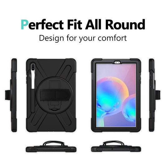 For Samsung Galaxy Tab S6 10.5 inch T860 / T865 Shockproof Colorful Silicone + PC Protective Case with Holder & Shoulder Strap & Hand Strap & Pen Slot(Black) by buy2fix