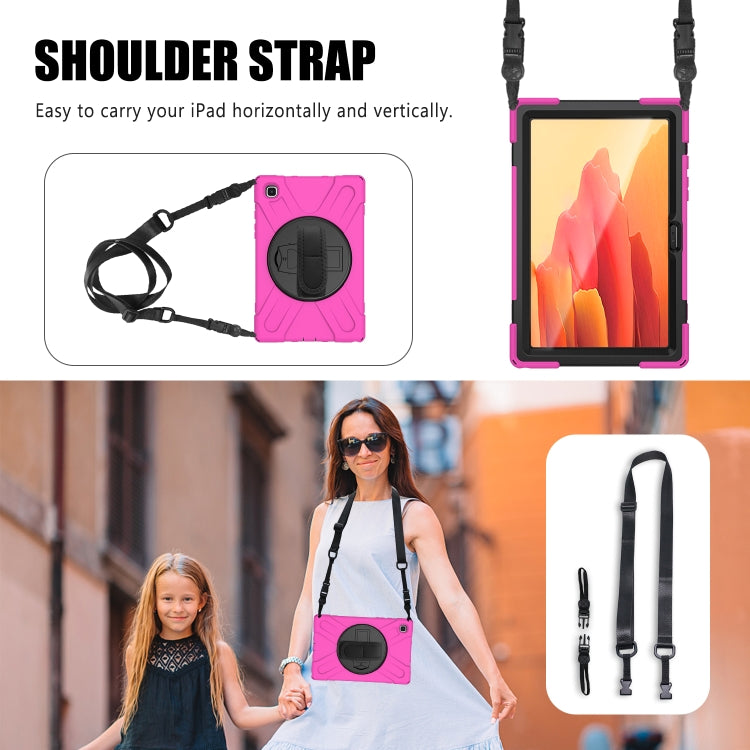 For Samsung Galaxy Tab A7 10.4 2020 T500 / T505 Shockproof Colorful Silicone + PC Protective Case with Holder & Shoulder Strap & Hand Strap & Screen Protector(Rose Red) by buy2fix