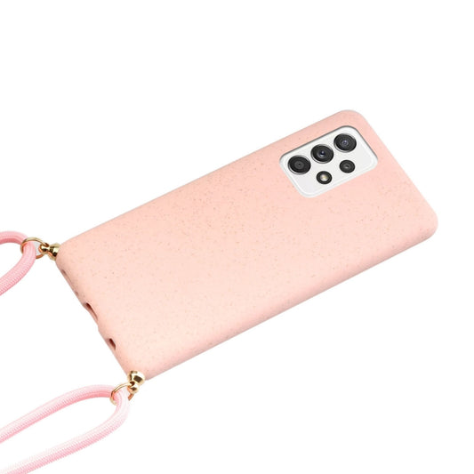 For Samsung Galaxy A52 5G / 4G Wheat Straw Material + TPU Protective Case with Lanyard(Pink) by buy2fix