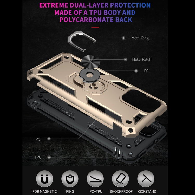 For Xiaomi Redmi Note 9 4G / 9T / 9 Power Shockproof TPU + PC Protective Case with 360 Degree Rotating Holder(Gold) by buy2fix