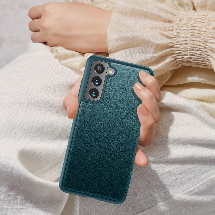 For Samsung Galaxy S21 FE Shockproof Horizontal Flip Plain Leather Phone Case(Green) by buy2fix