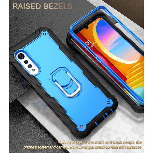 For LG Velvet PC + Rubber 3-layers Shockproof Protective Case with Rotating Holder(Black + Blue) by buy2fix