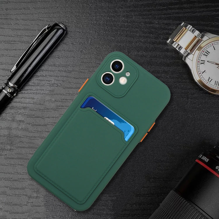 Card Slot Design Shockproof TPU Protective Case For iPhone 11(Dark Green) by buy2fix