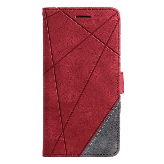 For Samsung Galaxy A12 Skin Feel Splicing Horizontal Flip Leather Case with Holder & Card Slots & Wallet & Photo Frame(Red) by buy2fix