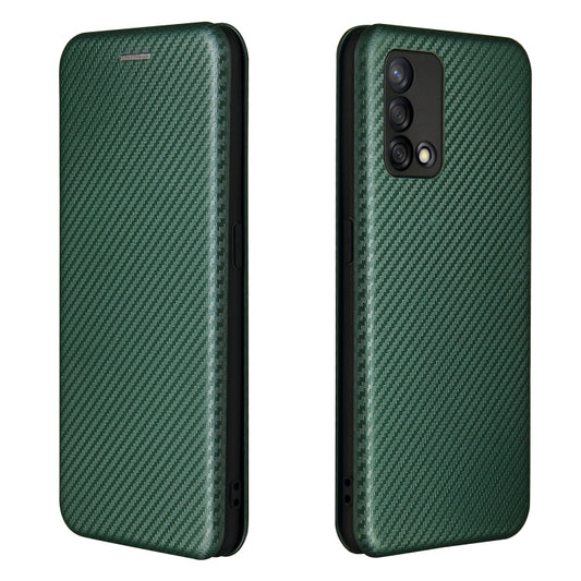 For OPPO F19 / A74 4G Carbon Fiber Texture Horizontal Flip TPU + PC + PU Leather Case with Card Slot(Green) by buy2fix