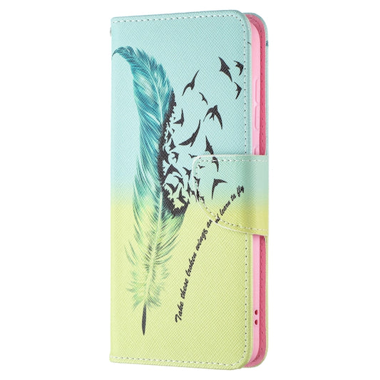For Samsung Galaxy S21 FE Colored Drawing Pattern Horizontal Flip Leather Case with Holder & Card Slots & Wallet(Feather) by buy2fix