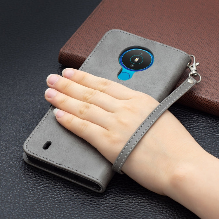 For Nokia 1.4 Retro Lambskin Texture Pure Color Horizontal Flip PU Leather Case with Holder & Card Slots & Wallet & Lanyard(Grey) by buy2fix