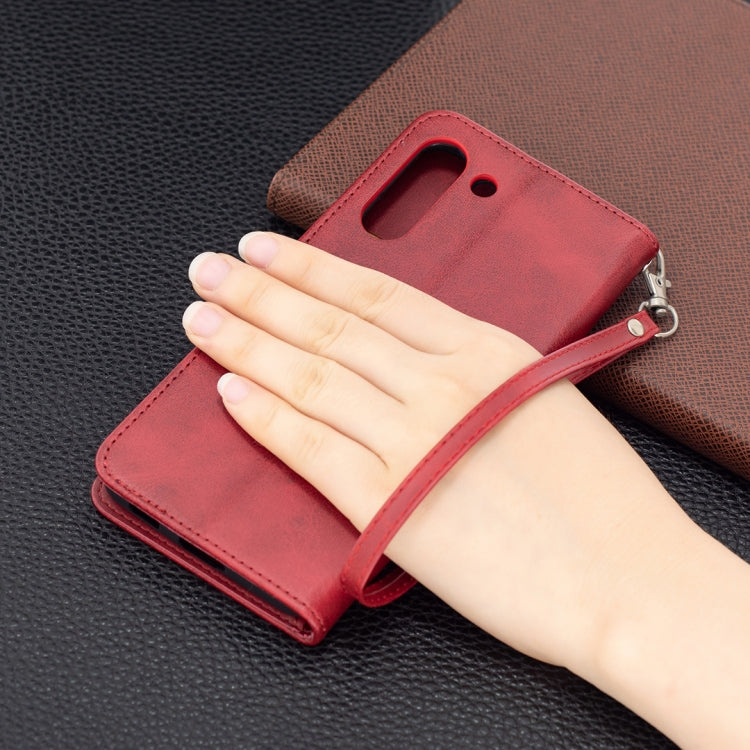 For Samsung Galaxy S21 FE Retro Lambskin Texture Pure Color Horizontal Flip PU Leather Case with Holder & Card Slots & Wallet & Lanyard(Red) by buy2fix