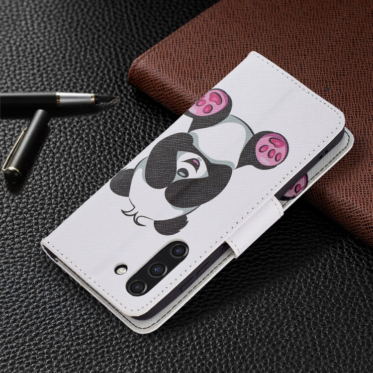 For Samsung Galaxy S21 FE Colored Drawing Pattern Horizontal Flip Leather Case with Holder & Card Slots & Wallet(Panda) by buy2fix