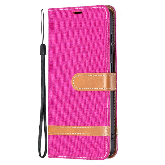 For Samsung Galaxy S21 FE Color Matching Denim Texture Horizontal Flip Leather Case with Holder & Card Slots & Wallet & Lanyard(Rose Red) by buy2fix