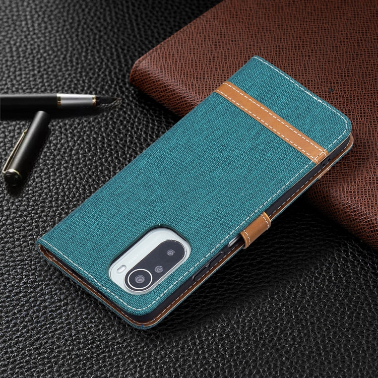 For Xiaomi Mi 11i / Poco F3 / Redmi K40 Color Matching Denim Texture Horizontal Flip Leather Case with Holder & Card Slots & Wallet & Lanyard(Green) by buy2fix