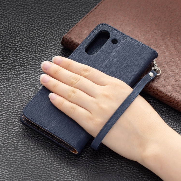 For Samsung Galaxy S21 FE / S21 Lite Litchi Texture Pure Color Horizontal Flip Leather Case with Holder & Card Slots & Wallet & Lanyard(Dark Blue) by buy2fix