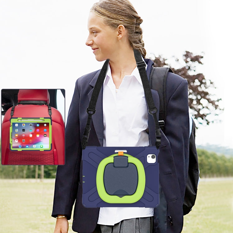 Silicone + PC Protective Case with Holder & Shoulder Strap For iPad Air 2022 / 2020 10.9(Navy Blue+Yellow Green) by buy2fix