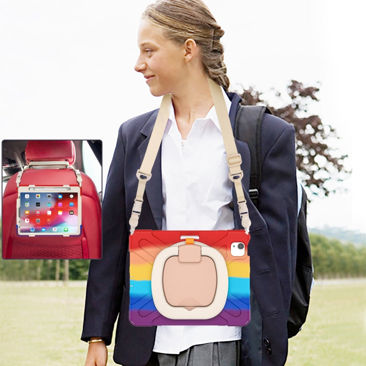 Silicone + PC Protective Case with Holder & Shoulder Strap For iPad Air 2022 / 2020 10.9(Colorful Red) by buy2fix