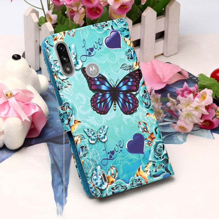 For Motorola Moto E7 Power Colored Drawing Pattern Plain Weave Horizontal Flip Leather Case with Holder & Card Slot & Wallet & Lanyard(Caring Butterfly) by buy2fix