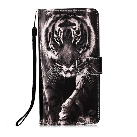 For Motorola Moto E7 Power Colored Drawing Pattern Plain Weave Horizontal Flip Leather Case with Holder & Card Slot & Wallet & Lanyard(Black And White Tiger) by buy2fix