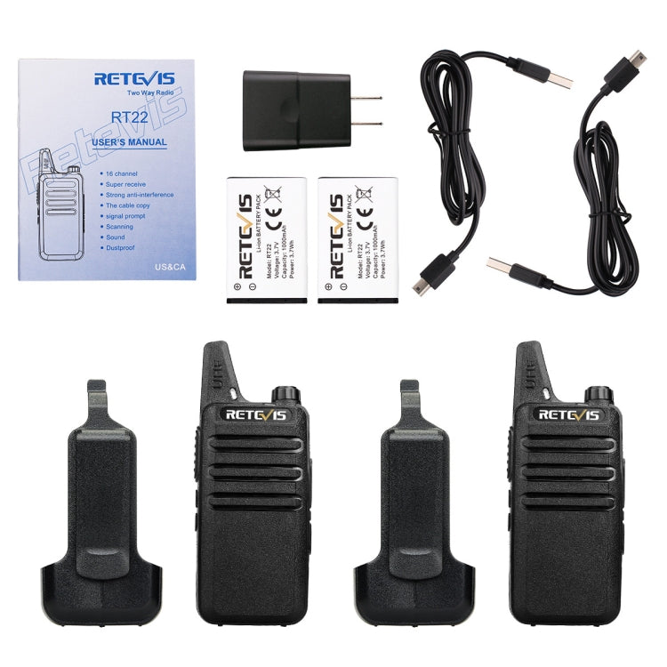 1 Pair RETEVIS RT622 US Frequency 400-480MHz 16CHS Two Way Radio Handheld Walkie Talkie, US Plug(Black) by RETEVIS