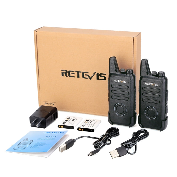 1 Pair RETEVIS RT22S US Frequency 22CHS FRS License-free Two Way Radio Handheld Walkie Talkie, US Plug(Black) by RETEVIS