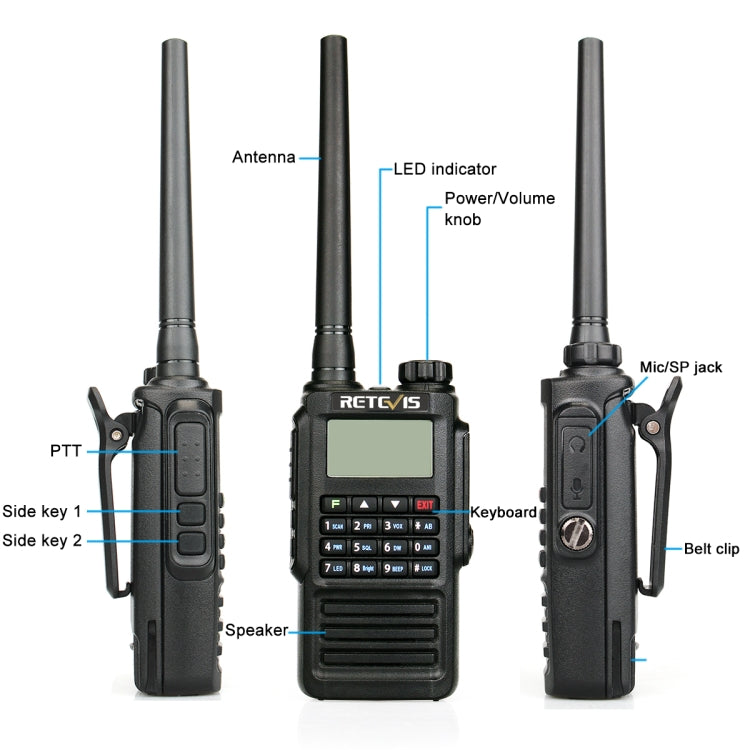 RETEVIS RT87 136-174MHz + 400-480MHz 128CHS Waterproof Dual Band DTMF Two Way Radio Handheld Walkie Talkie, US Plug by RETEVIS