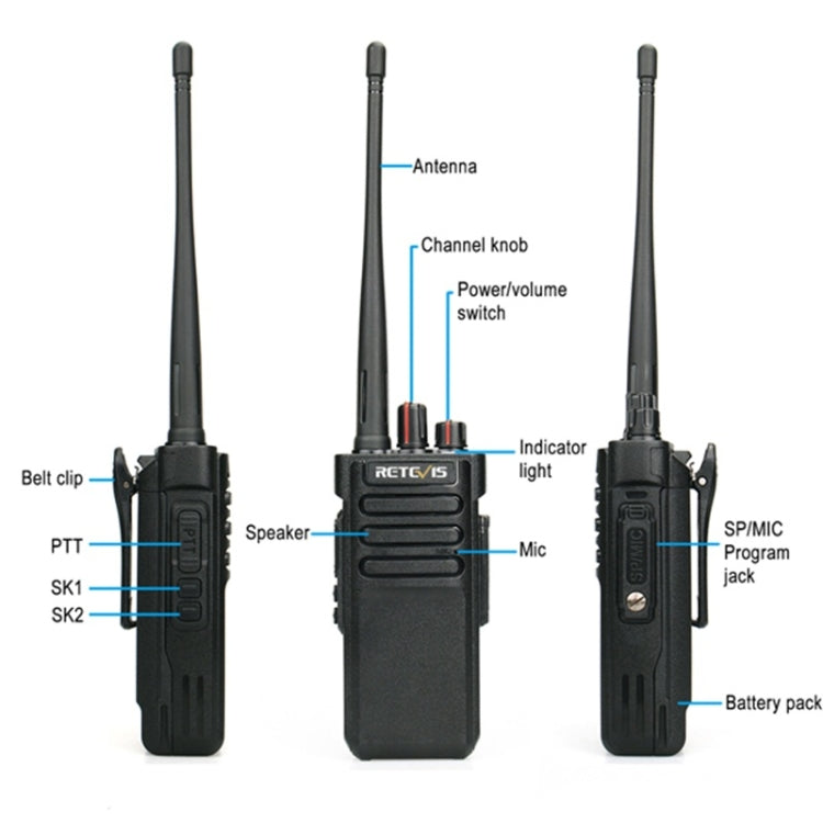 RETEVIS RT29 10W UHF 400-480MHz 16CHS Two Way Radio Handheld Walkie Talkie, EU Plug(Black) by RETEVIS