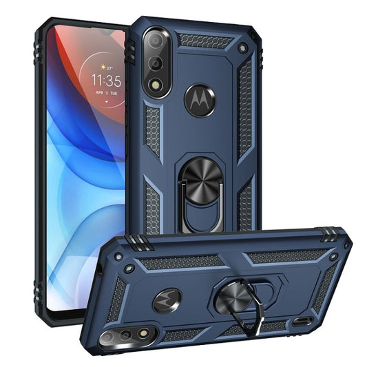 For Motorola Moto E7 Power (2021) Shockproof TPU + PC Protective Case with 360 Degree Rotating Holder(Blue) by buy2fix