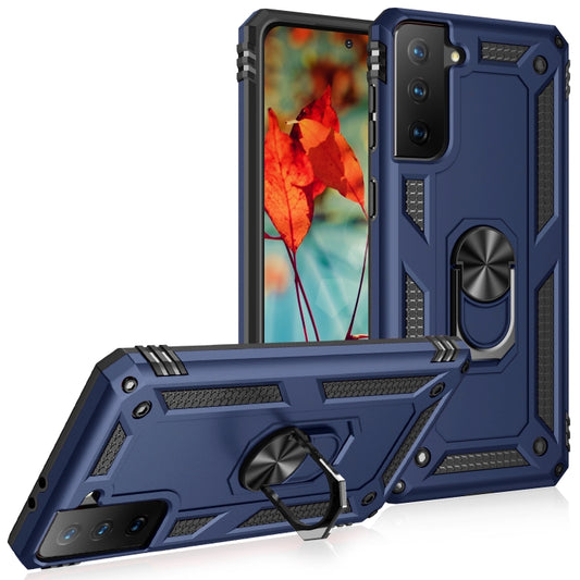 For Samsung Galaxy S21 FE Shockproof TPU + PC Protective Case with 360 Degree Rotating Holder(Blue) by buy2fix