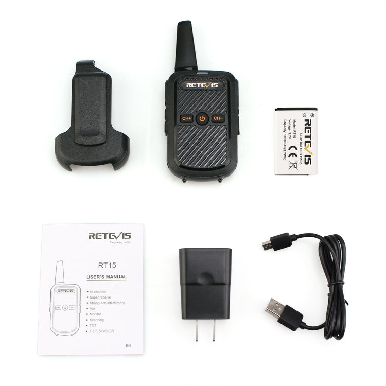 RETEVIS RT15 400-470MHz 16CHS Mini Two Way Radio Walkie Talkie, EU Plug(Black) by RETEVIS