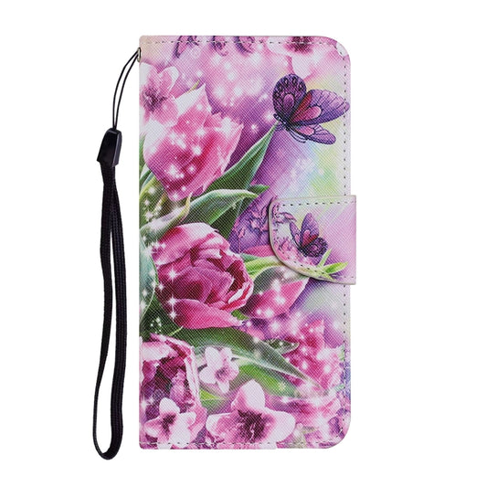 For Samsung Galaxy A22 5G Coloured Drawing Pattern Horizontal Flip PU Leather Case with Holder & Card Slots & Wallet & Lanyard(Rose Butterfly) by buy2fix