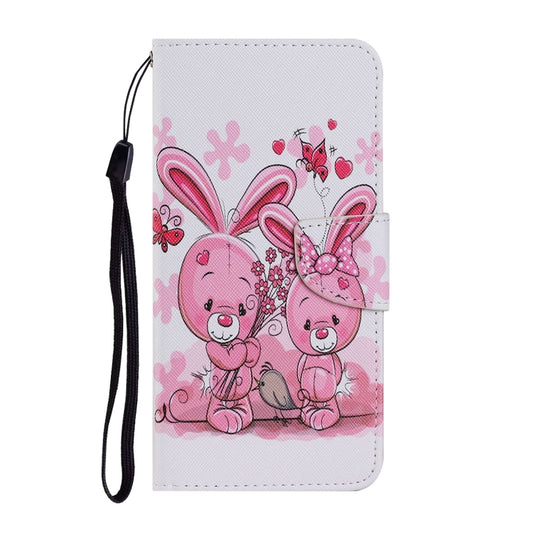 For Samsung Galaxy S21 FE Coloured Drawing Pattern Horizontal Flip PU Leather Case with Holder & Card Slots & Wallet & Lanyard(Cute Rabbit) by buy2fix