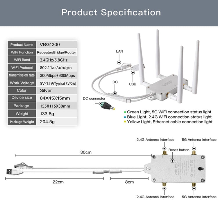VONETS VBG1200 300Mbps+900Mbps Dual Band Wireless Router Repeater WIFI Base Station with 4 Antennas by VONETS