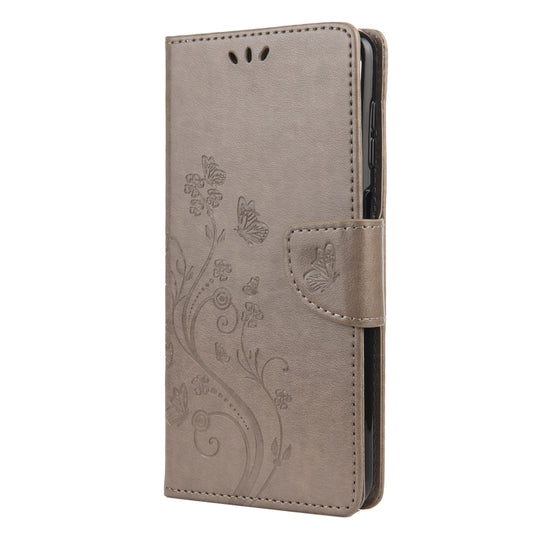 For Samsung Galaxy A12 5G Butterfly Flower Pattern Horizontal Flip Leather Case with Holder & Card Slots & Wallet(Grey) by buy2fix