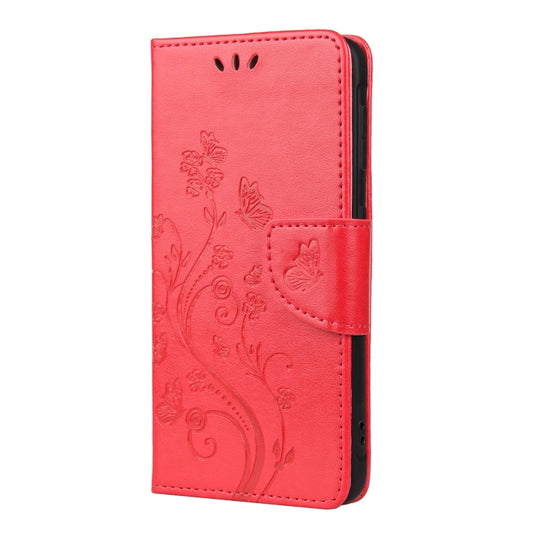 For Samsung Galaxy Xcover 5 Butterfly Flower Pattern Horizontal Flip Leather Case with Holder & Card Slots & Wallet(Red) by buy2fix
