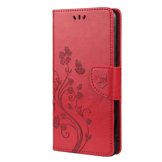 For Xiaomi Redmi Note 10 5G Butterfly Flower Pattern Horizontal Flip Leather Case with Holder & Card Slots & Wallet(Red) by buy2fix