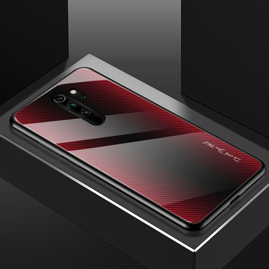 For Xiaomi Redmi Note 8 Pro Carbon Fiber Texture Gradient Color Glass Case(Red) by buy2fix