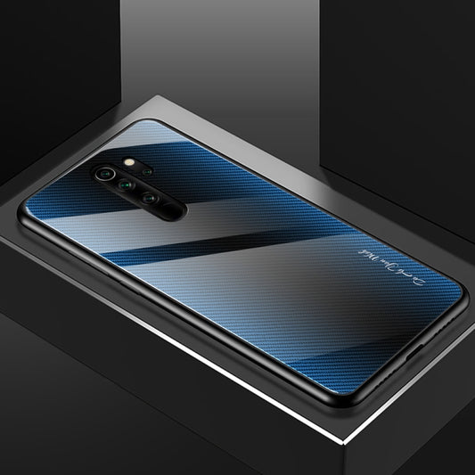 For Xiaomi Redmi Note 8 Pro Carbon Fiber Texture Gradient Color Glass Case(Blue) by buy2fix
