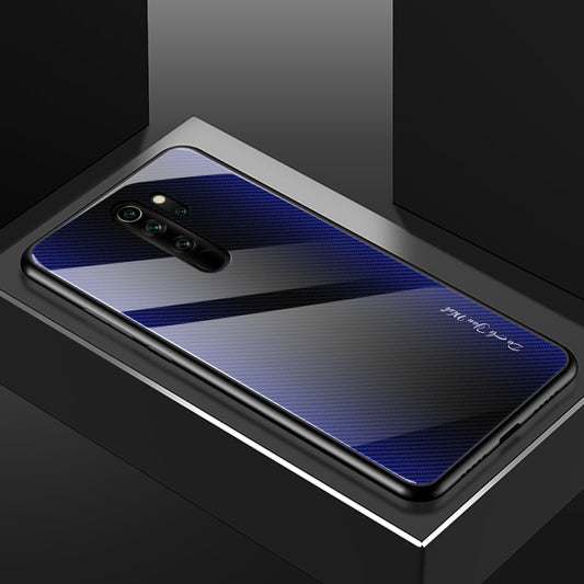 For Xiaomi Redmi Note 8 Pro Carbon Fiber Texture Gradient Color Glass Case(Purple) by buy2fix