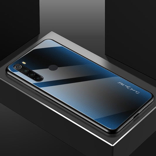 For Xiaomi Redmi Note 8 Carbon Fiber Texture Gradient Color Glass Case(Blue) by buy2fix