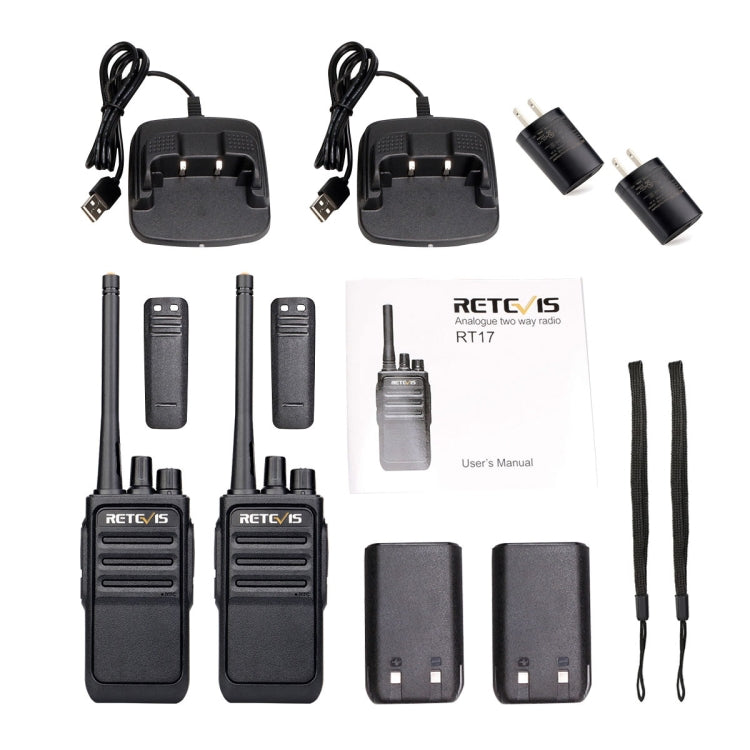 1 Pair RETEVIS RT17 2W 16CHS FRS Two Way Radio Handheld Walkie Talkie, US Plug(Black) by RETEVIS