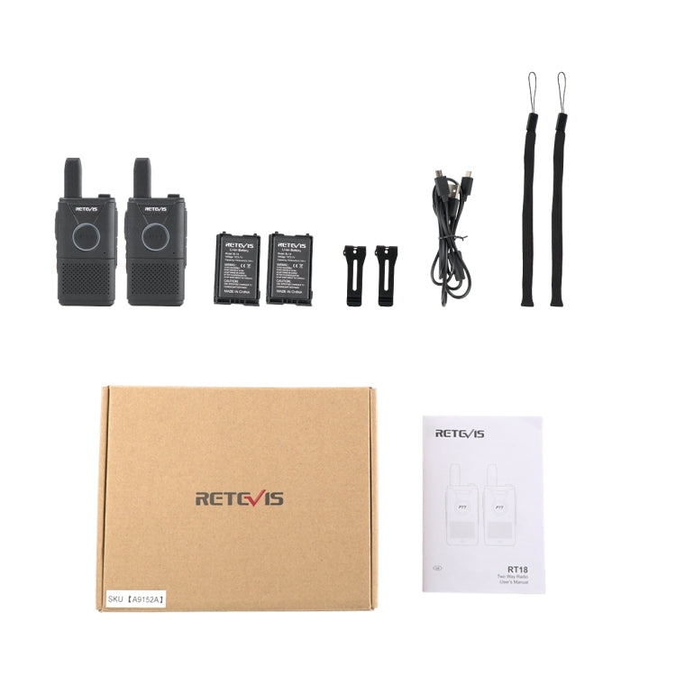 1 Pair RETEVIS RT18 16CHS FRS Dual PTT Handheld Walkie Talkie, US Plug(Black) by RETEVIS