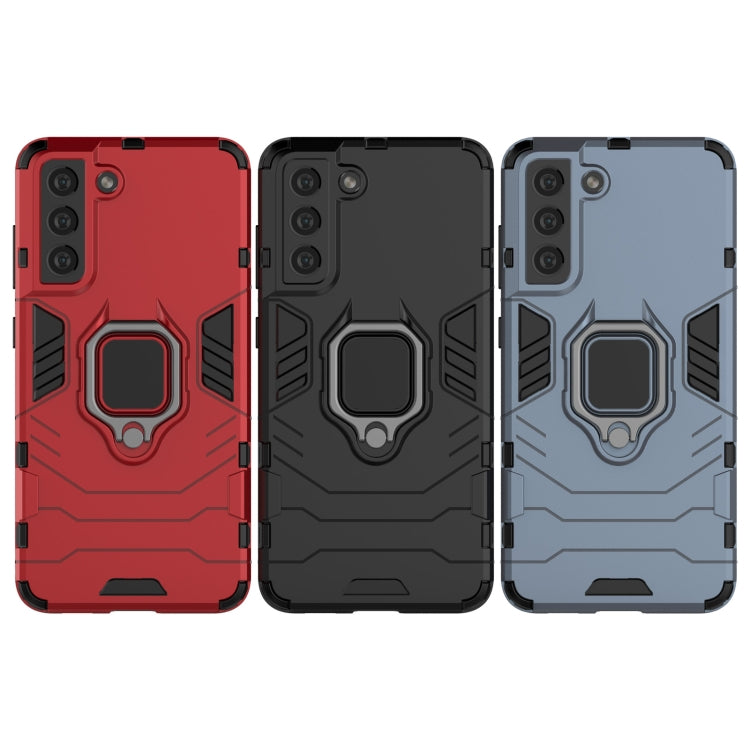 For Samsung Galaxy S21 FE Shockproof PC + TPU Protective Case with Magnetic Ring Holder(Black) by buy2fix