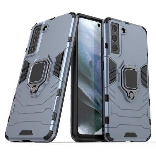 For Samsung Galaxy S21 FE Shockproof PC + TPU Protective Case with Magnetic Ring Holder(Navy Blue) by buy2fix