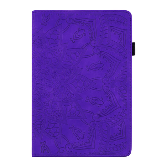 For Amazon Fire HD 10 2023 / 10 Plus (2021) Calf Pattern Double Folding Design Embossed Leather Case with Holder & Card Slots & Pen Slot & Elastic Band(Purple) by buy2fix
