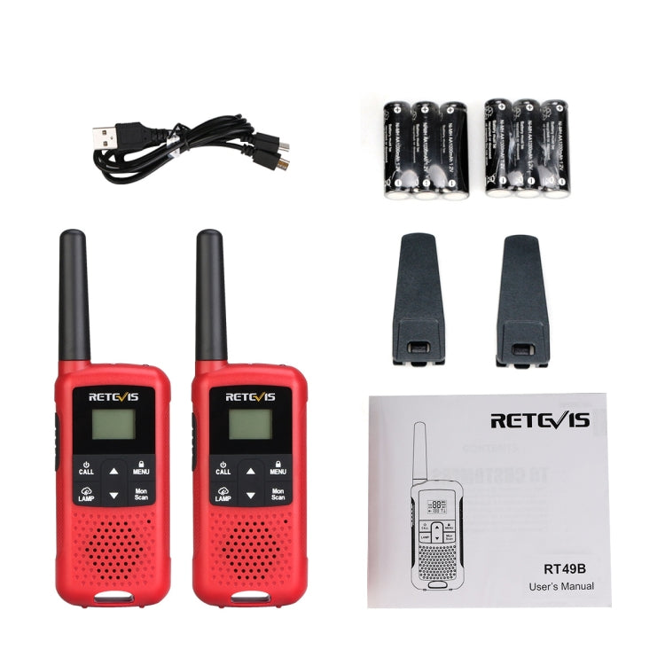 1 Pair RETEVIS RT49B 0.5W US Frequency 462.5500-467.7125MHz 22CHS FRS Two Way Radio Handheld Walkie Talkie, US Plug(Red) by RETEVIS