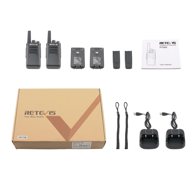 1 Pair RETEVIS RT668 0.5W PMR446 16CHS Two Way Radio Handheld Walkie Talkie, EU Plug(Black) by RETEVIS