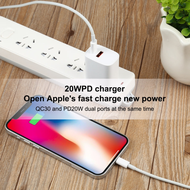 U087 20W USB-C / Type-C + USB Ports Charger with 100W Type-C to 8 Pin Fast Charging Cable 2m, US Plug by buy2fix